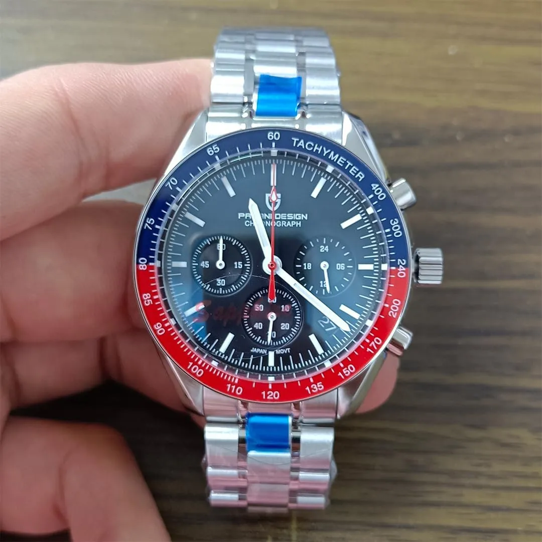 Stainless Steel script systematic signify Sports Watches for Mens Waterproof Watches Japan VK63 Movement?? LACZ DENTON Pagani Design PD1701V3 Men's Watches Quartz Men Chronograph 