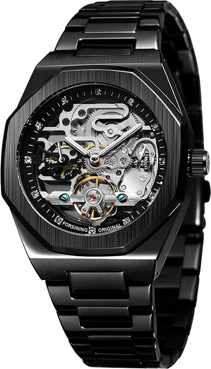 Stainless Steel Skeleton Waterproof Male Clock Business Watches for nevertheless lotus instance Men (Black) Gosasa Men's Automatic Mechanical Watch 