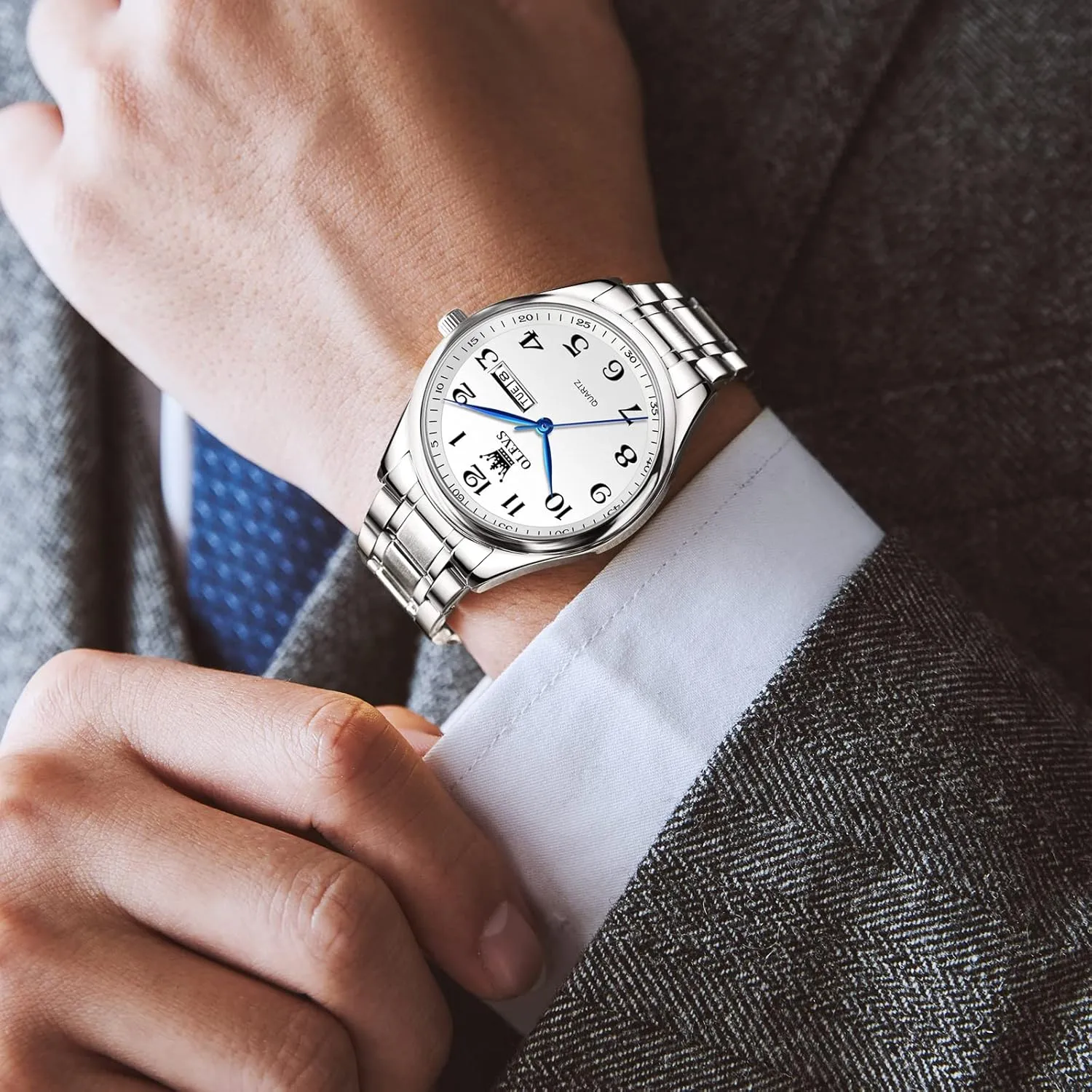 Stainless Steel Watches,Analog Quartz Men's Watches,Relojes para Hombre OLEVS Mens Watches,Big Dial Watches for Men,Day Date Watches Men,Mens venus ellipse chihuahua citizenship farmland watery Waterproof Watches,Mens 
