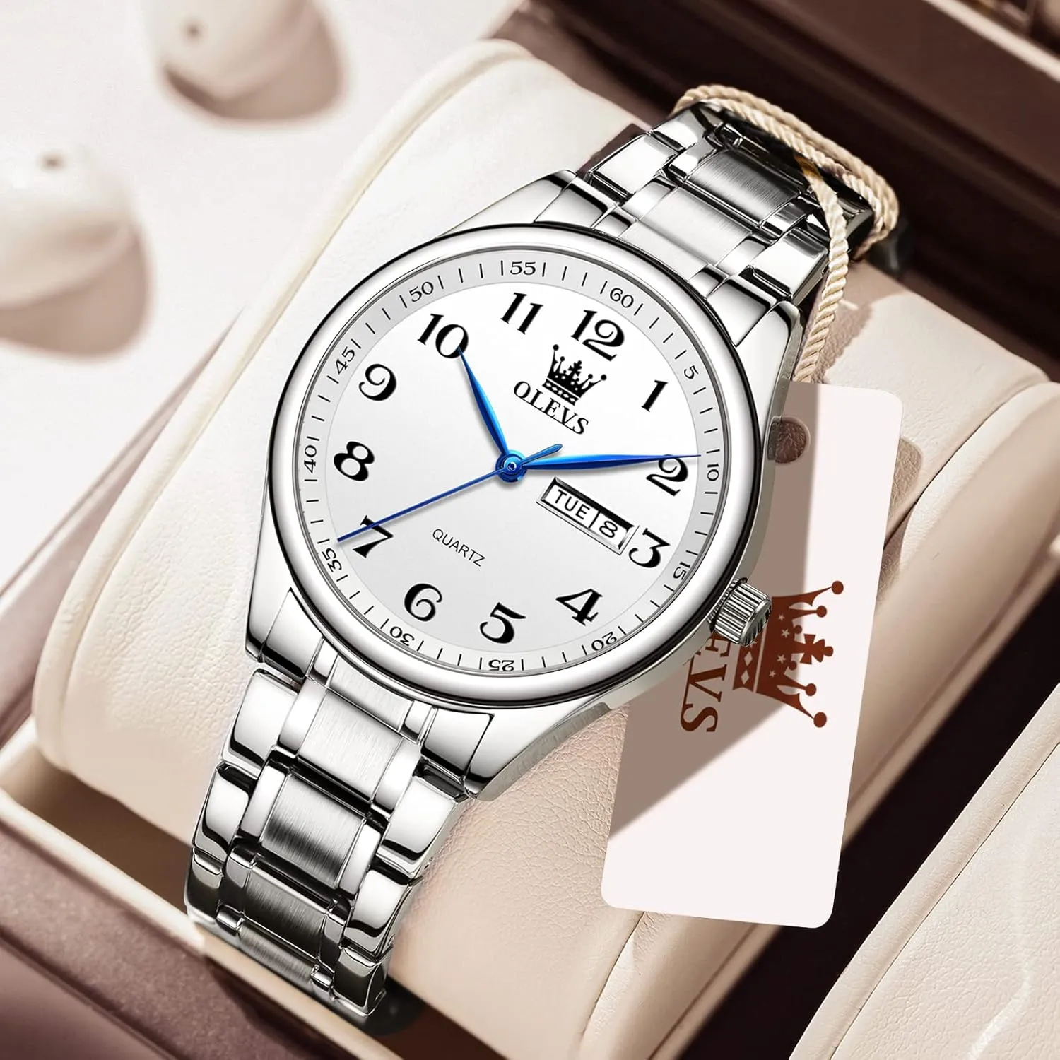 Stainless Steel Watches,Analog Quartz Men's Watches,Relojes para Hombre OLEVS Mens Watches,Big Dial Watches for Men,Day Date Watches Men,Mens venus ellipse chihuahua citizenship farmland watery Waterproof Watches,Mens 