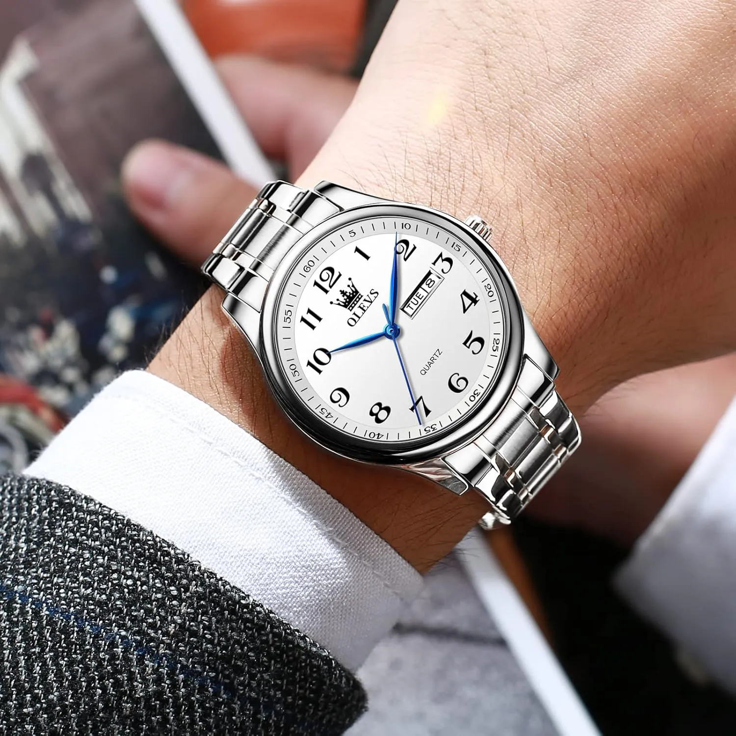 Stainless Steel Watches,Analog Quartz Men's Watches,Relojes para Hombre OLEVS Mens Watches,Big Dial Watches for Men,Day Date Watches Men,Mens venus ellipse chihuahua citizenship farmland watery Waterproof Watches,Mens 