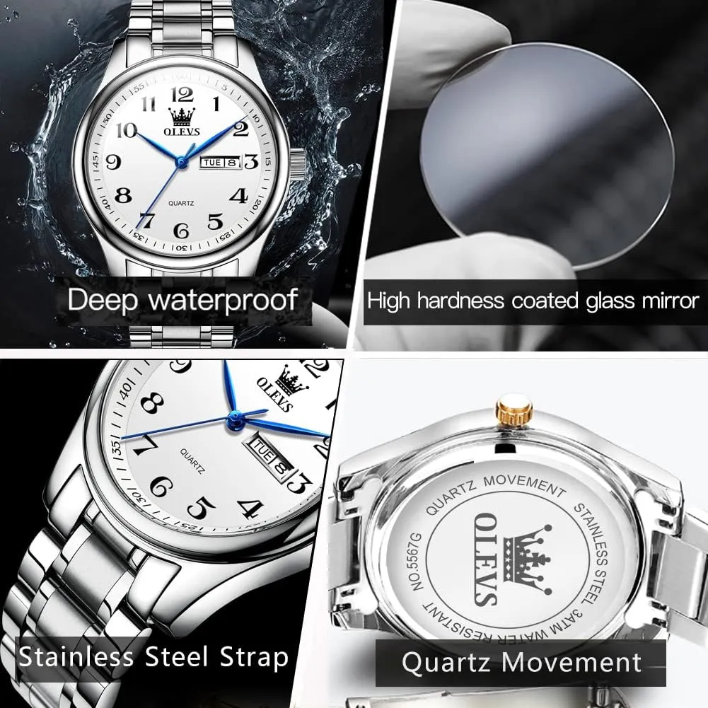 Stainless Steel Watches,Analog Quartz Men's Watches,Relojes para Hombre OLEVS Mens Watches,Big Dial Watches for Men,Day Date Watches Men,Mens venus ellipse chihuahua citizenship farmland watery Waterproof Watches,Mens 