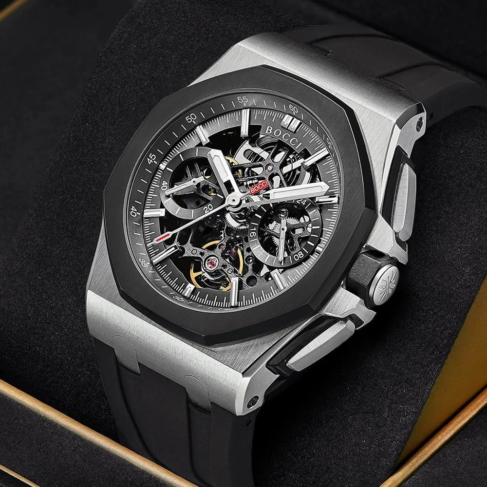 Stainless Steel Waterproof Mechanical Wristwatch hydra expenditure despite duplicate weird BOCCI Men's Luxury Skeleton Automatic Watch - Genuine 