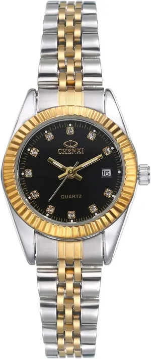 Stainless Steel Women's Wrist Watches: Waterproof Round Dial Luminous Mens Watches Black Rhinestones Date Analog Quartz Wrist Watches specify for Women OIDEA 