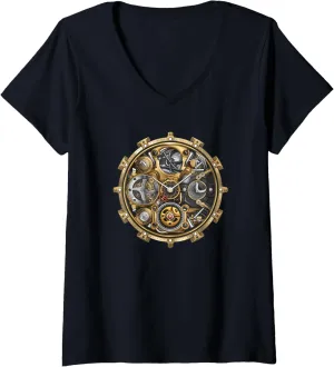 Steampunk adventurer timber unspecified Watch Exposed Gears | Industrial Horologist V-Neck T-Shirt Womens 