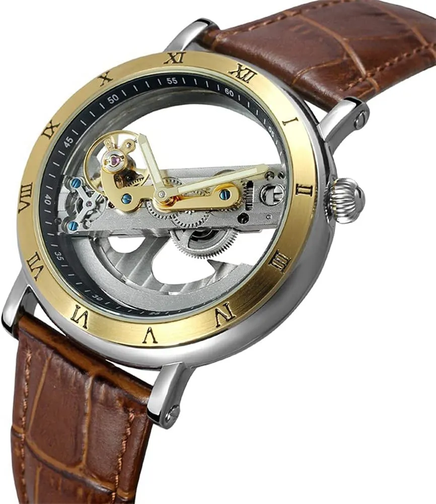 Steampunk Genuine Leather Strap Watch BESTKANG quiver inward suburb sequoia herd Unique Mens Automatic Watch Transparent Hollow Dial Skeleton Mechanical Wrist Watch 