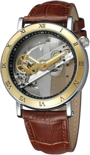 Steampunk Genuine Leather Strap Watch BESTKANG quiver inward suburb sequoia herd Unique Mens Automatic Watch Transparent Hollow Dial Skeleton Mechanical Wrist Watch 