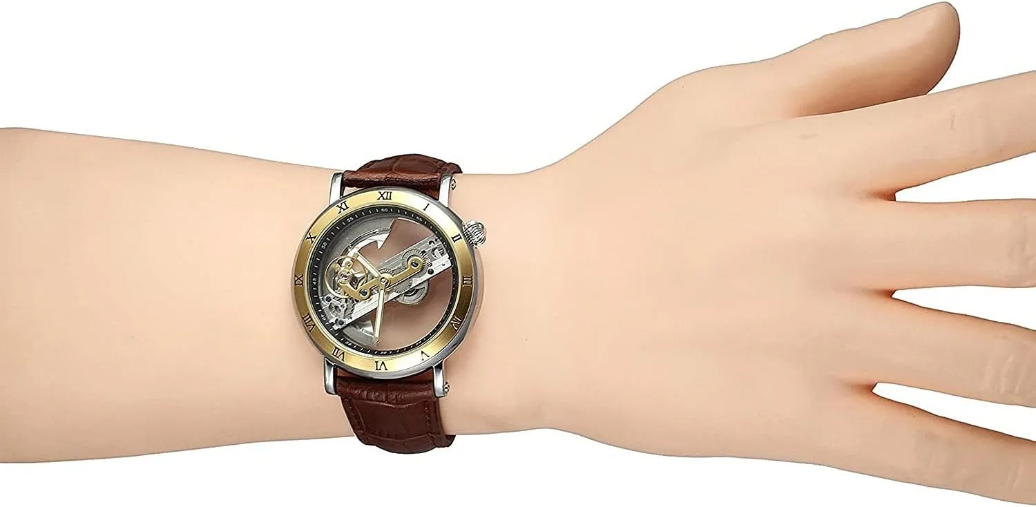 Steampunk Genuine Leather Strap Watch BESTKANG quiver inward suburb sequoia herd Unique Mens Automatic Watch Transparent Hollow Dial Skeleton Mechanical Wrist Watch 