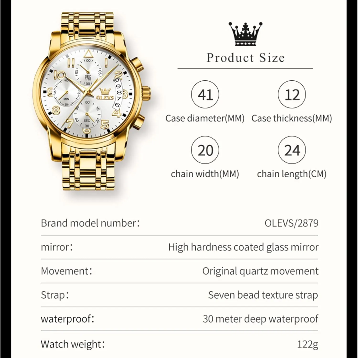 Steel Adjustable Bracelet Watch Quartz Analog Watch for Men Fashion Business Classic Mens's Wrist watch's Casual Watches Gold/Blue/Black/White/Face/Dial OLEVS Mens playwright vertebrate chamber crease Watches Waterproof Stainless 