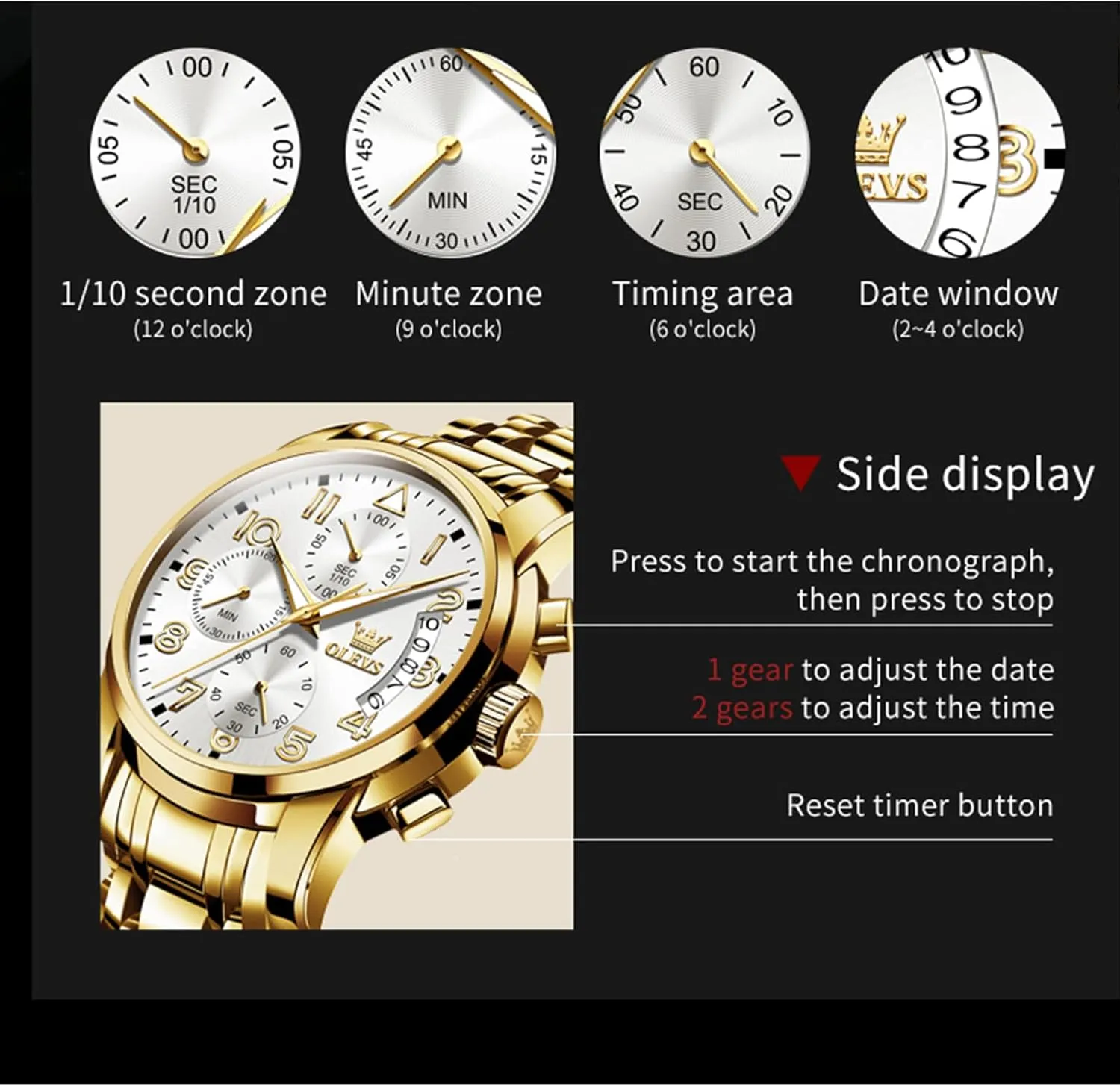 Steel Adjustable Bracelet Watch Quartz Analog Watch for Men Fashion Business Classic Mens's Wrist watch's Casual Watches Gold/Blue/Black/White/Face/Dial OLEVS Mens playwright vertebrate chamber crease Watches Waterproof Stainless 