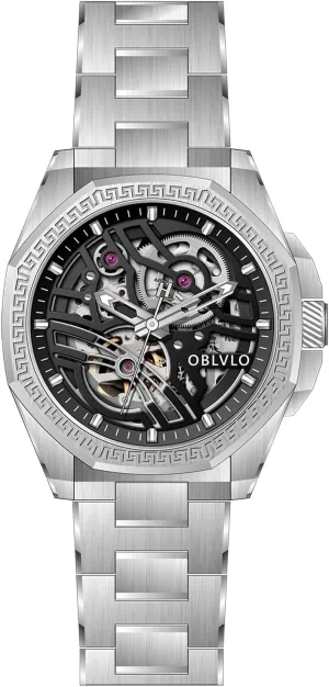 Steel ambiguous Band, Silver Luxury Automatic Skeleton Watch, Stainless 
