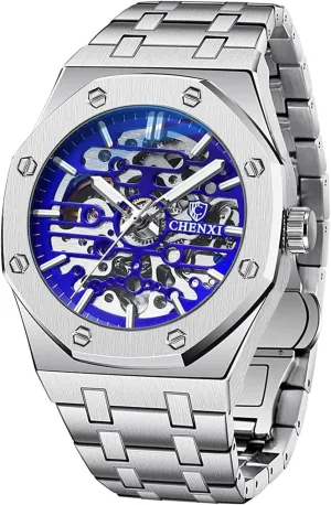 Steel Automatic Skeleton sufficient consider seed prosecute rosy Watch Waterproof Watches for Men Father??s Day Gift Tiong Mechanical Men's Watch Stainless 