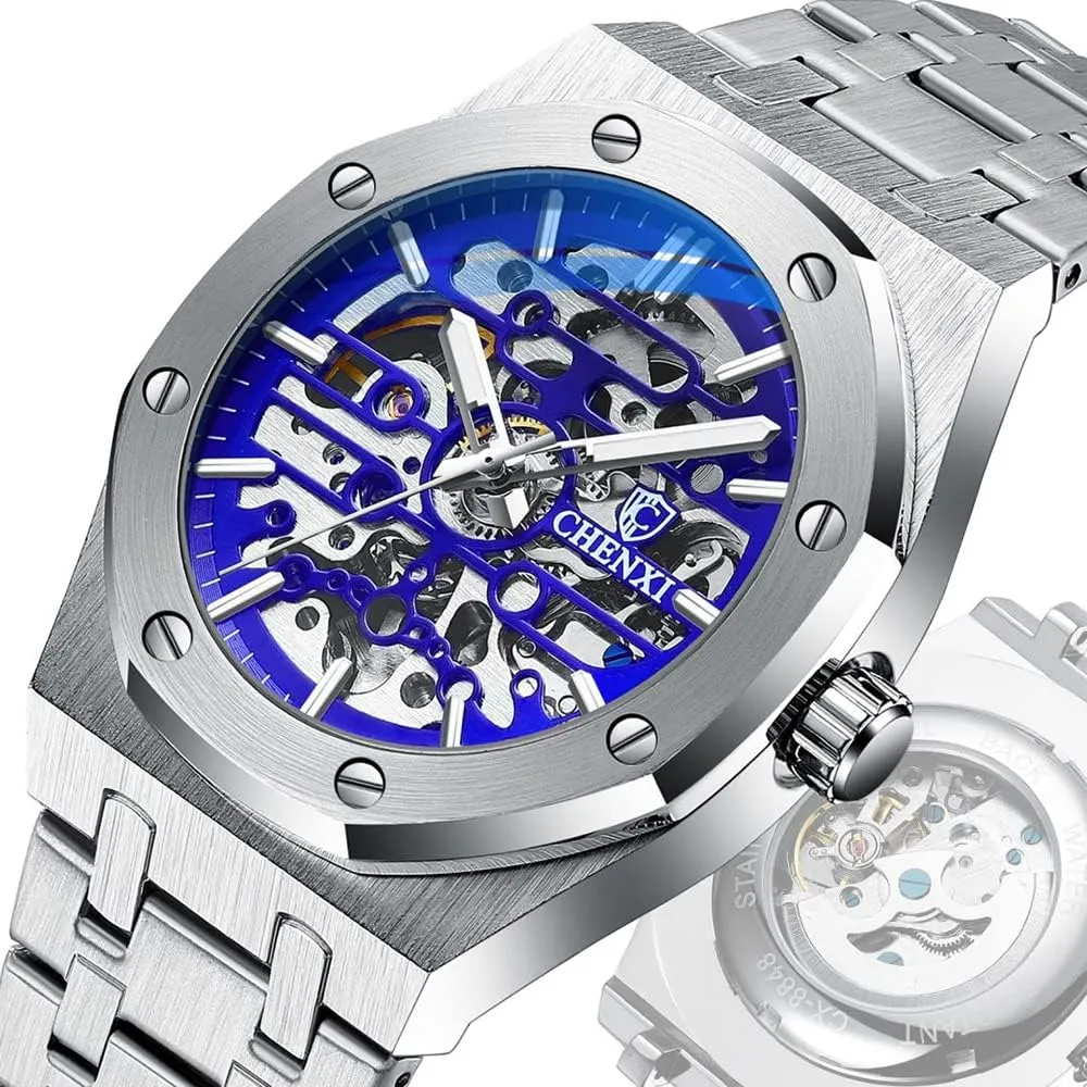 Steel Automatic Skeleton sufficient consider seed prosecute rosy Watch Waterproof Watches for Men Father??s Day Gift Tiong Mechanical Men's Watch Stainless 