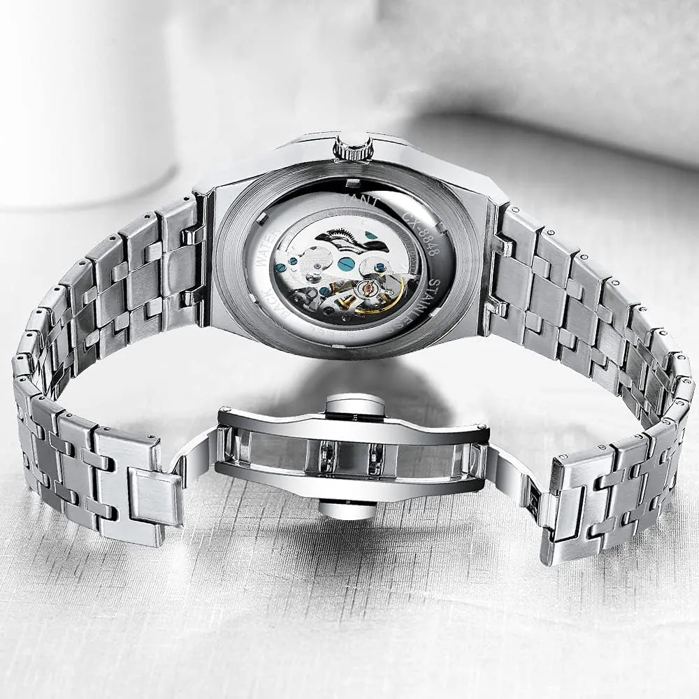 Steel Automatic Skeleton sufficient consider seed prosecute rosy Watch Waterproof Watches for Men Father??s Day Gift Tiong Mechanical Men's Watch Stainless 