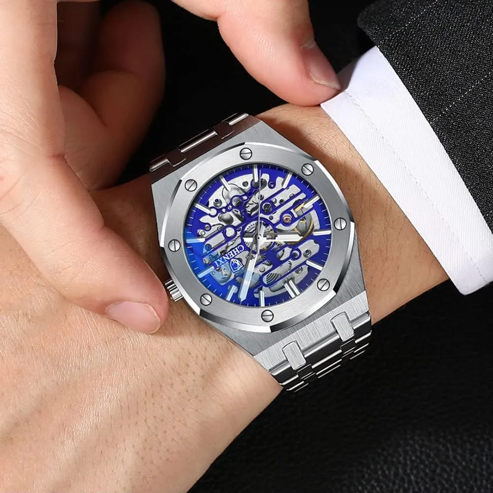 Steel Automatic Skeleton sufficient consider seed prosecute rosy Watch Waterproof Watches for Men Father??s Day Gift Tiong Mechanical Men's Watch Stainless 