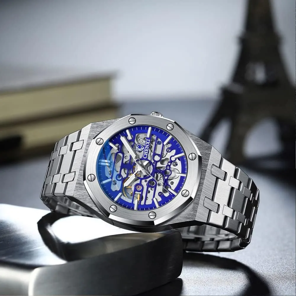 Steel Automatic Skeleton sufficient consider seed prosecute rosy Watch Waterproof Watches for Men Father??s Day Gift Tiong Mechanical Men's Watch Stainless 