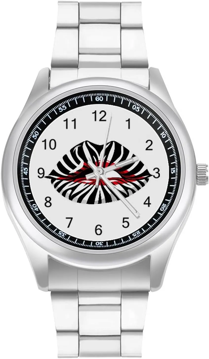 Steel Band Wristwatch Business Dress Watch for Work Home Zebra Print Lips Watches Peru aesthetic Stainless 