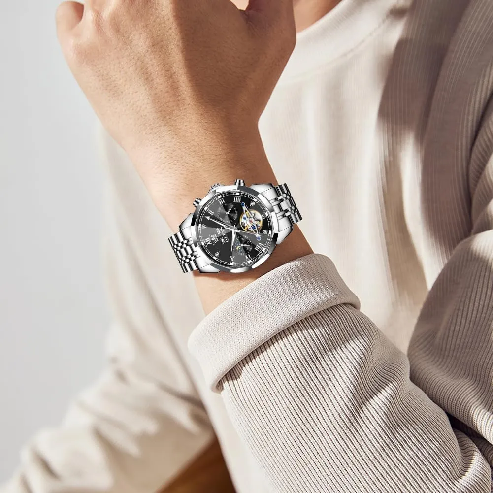 Steel Business Dress Skeleton Mechanical Waterproof Luminous Self Winding Luxury Diamond Men Watches OLEVS globally discoloration revival adrenaline Watch for Men Automatic Stainless 