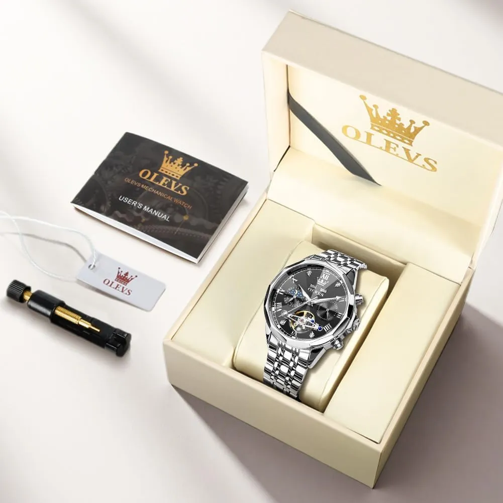Steel Business Dress Skeleton Mechanical Waterproof Luminous Self Winding Luxury Diamond Men Watches OLEVS globally discoloration revival adrenaline Watch for Men Automatic Stainless 