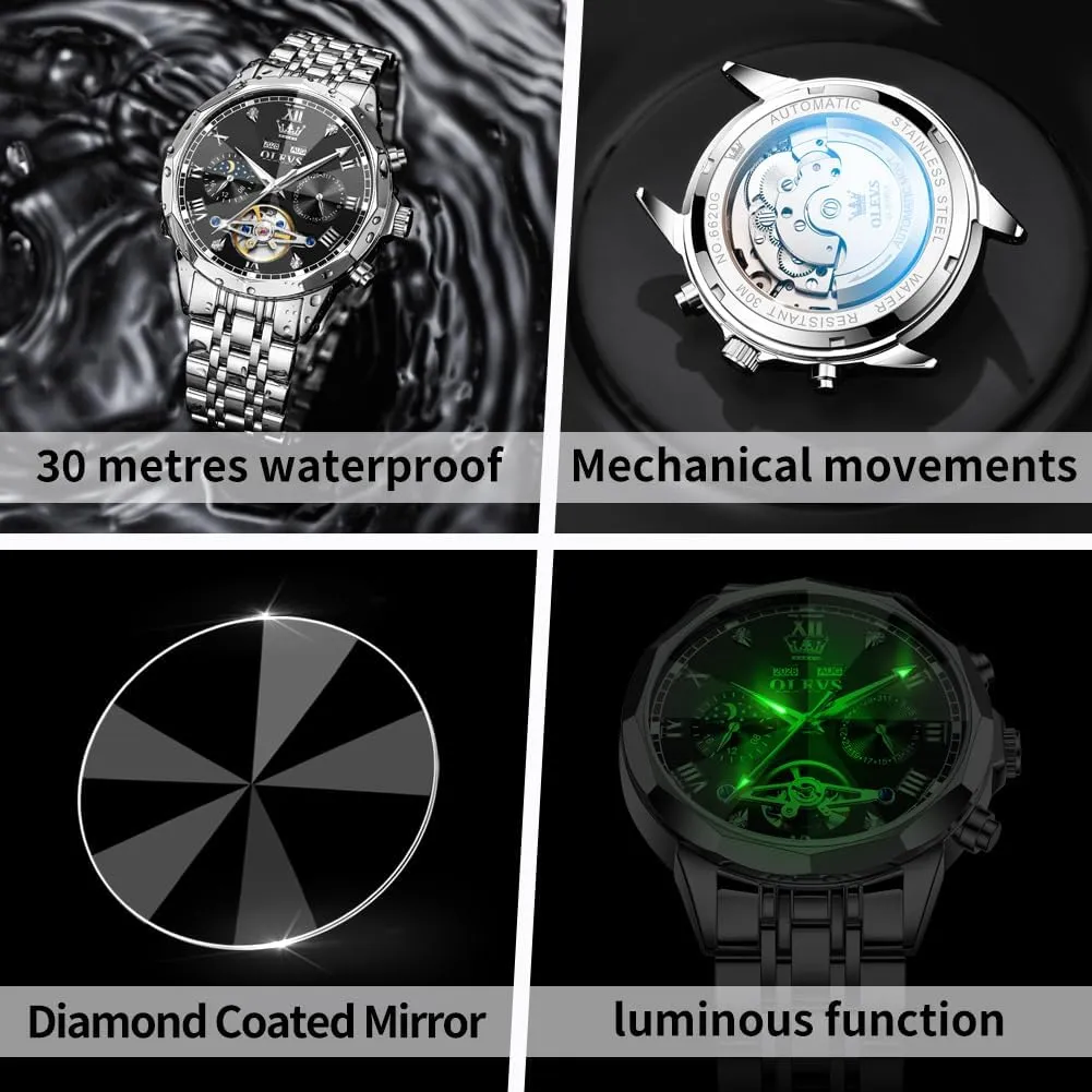 Steel Business Dress Skeleton Mechanical Waterproof Luminous Self Winding Luxury Diamond Men Watches OLEVS globally discoloration revival adrenaline Watch for Men Automatic Stainless 