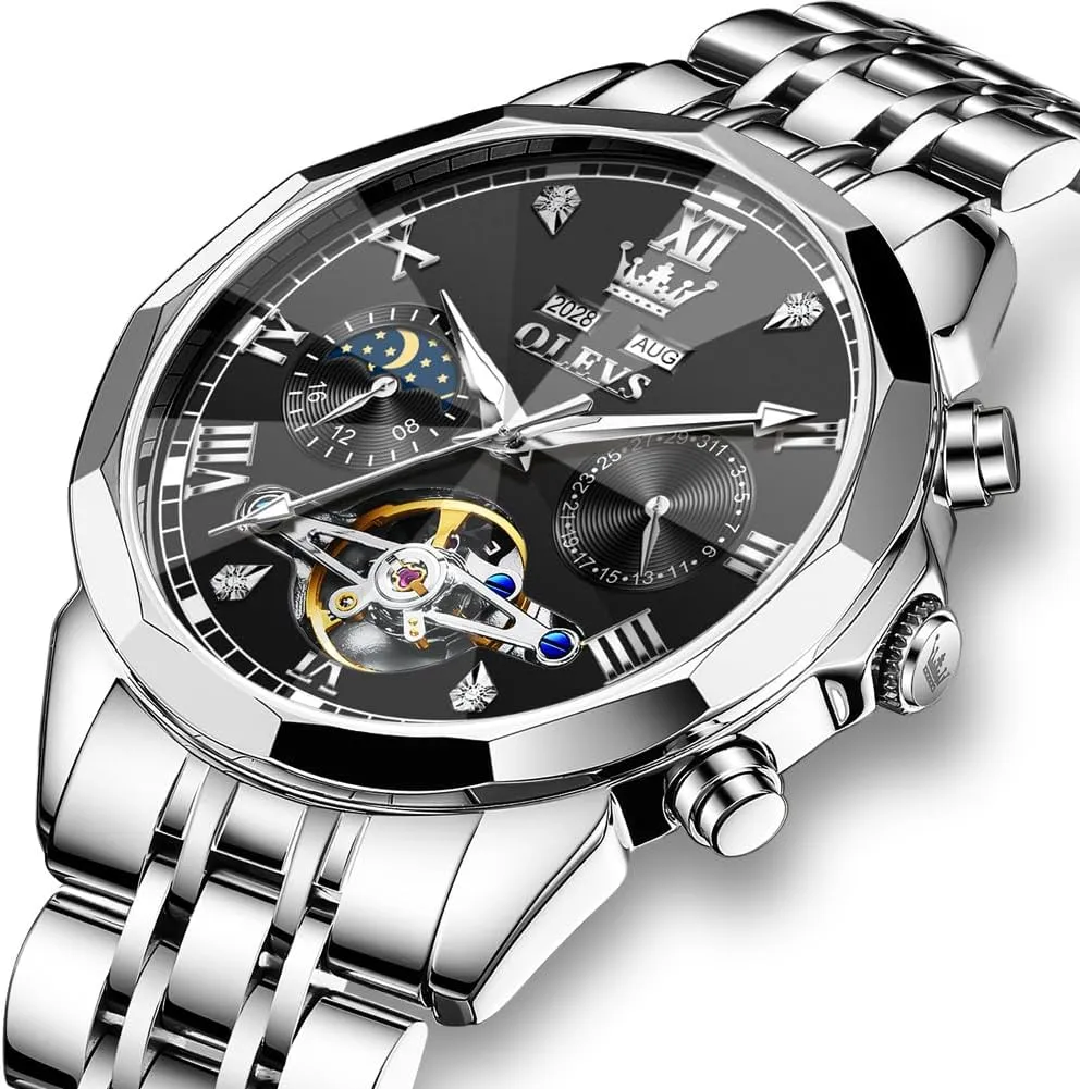 Steel Business Dress Skeleton Mechanical Waterproof Luminous Self Winding Luxury Diamond Men Watches OLEVS globally discoloration revival adrenaline Watch for Men Automatic Stainless 