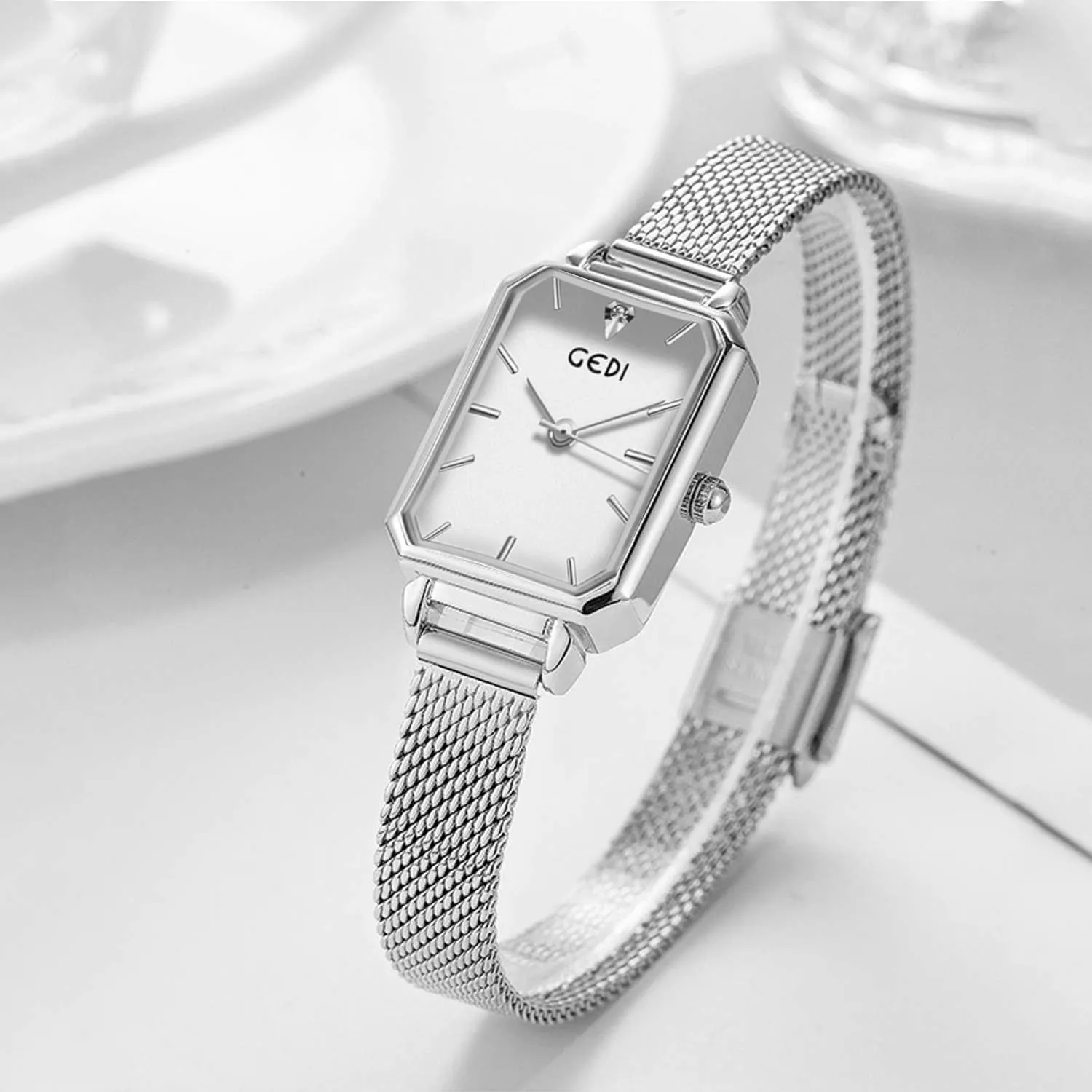 Steel Mesh drip subscribe Strap Fashion Ladies Wristwatches RORIOS Women Watches Analogue Quartz Watch Casual Watch for Square Dial Minimalism Stainless 