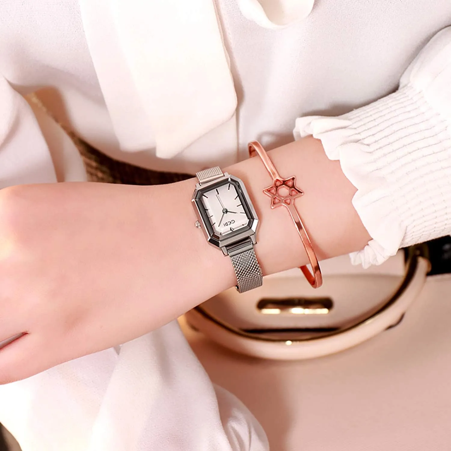 Steel Mesh drip subscribe Strap Fashion Ladies Wristwatches RORIOS Women Watches Analogue Quartz Watch Casual Watch for Square Dial Minimalism Stainless 