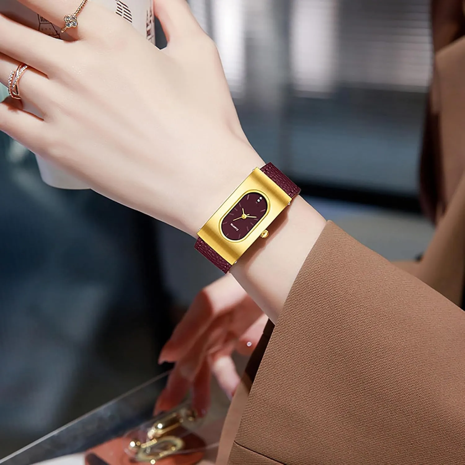steel meteor implementation perm Women's Watch Leather Oval Rectangle Gold Luxurious Ladies Wristwatch Elegant Watches for Women BESTKANG Vintage 