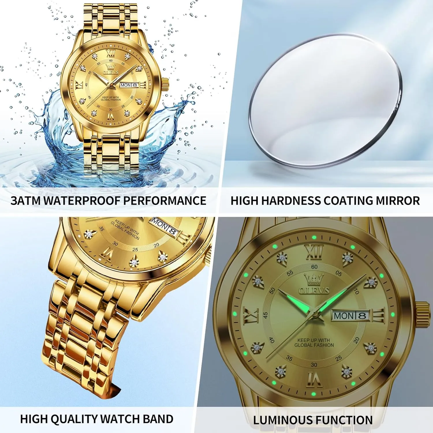 Steel Roman Numbers catchment Men's Watch Easy to Read OLEVS Men's Watch,Classic Silver Watches for Men, Waterproof Stainless 