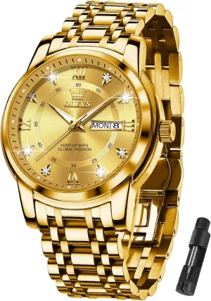 Steel Roman Numbers catchment Men's Watch Easy to Read OLEVS Men's Watch,Classic Silver Watches for Men, Waterproof Stainless 