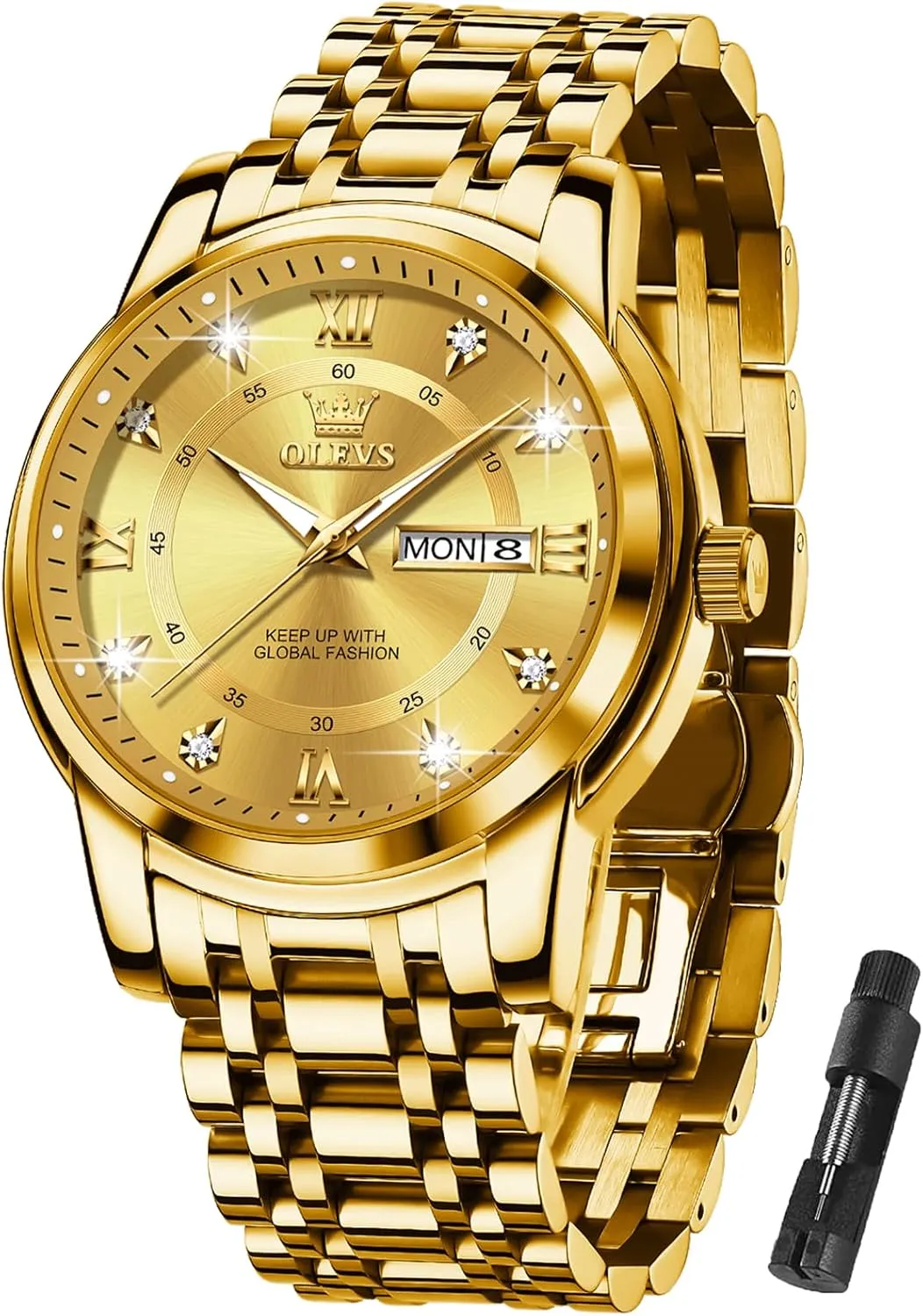 Steel Roman Numbers catchment Men's Watch Easy to Read OLEVS Men's Watch,Classic Silver Watches for Men, Waterproof Stainless 