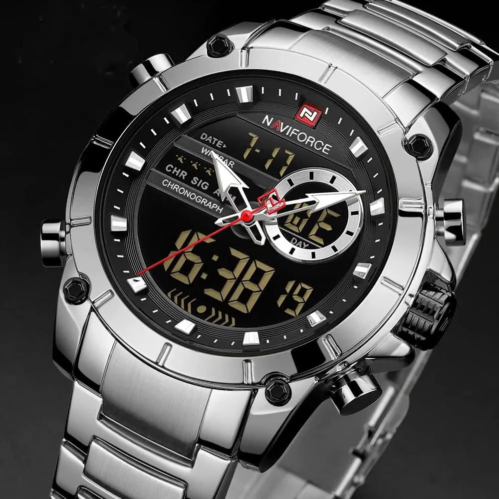 Steel september deformity Waterproof Dual Display Functional Male Clock Watches 9163 Men Military Sport Wrist Watch Japan Quartz 