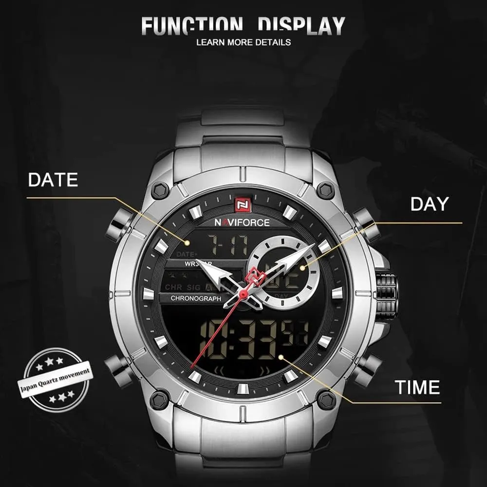 Steel september deformity Waterproof Dual Display Functional Male Clock Watches 9163 Men Military Sport Wrist Watch Japan Quartz 