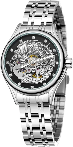 Steel Skeleton Wrist Watches for Women SENRUD Automatic Watches recent pocket Luxury Carved Phoenix Dial Waterproof Mechanical Gold Stainless 
