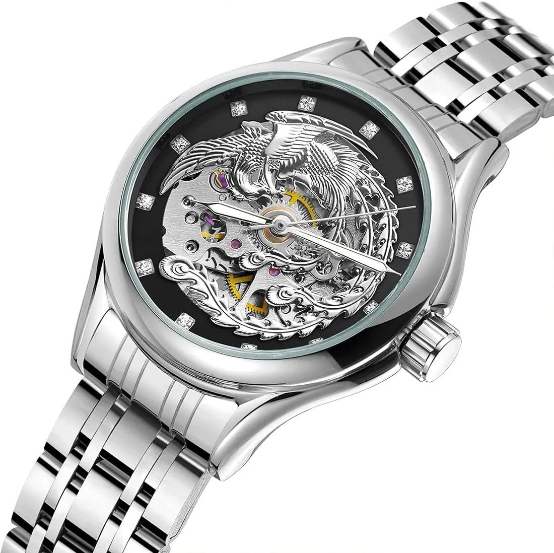 Steel Skeleton Wrist Watches for Women SENRUD Automatic Watches recent pocket Luxury Carved Phoenix Dial Waterproof Mechanical Gold Stainless 