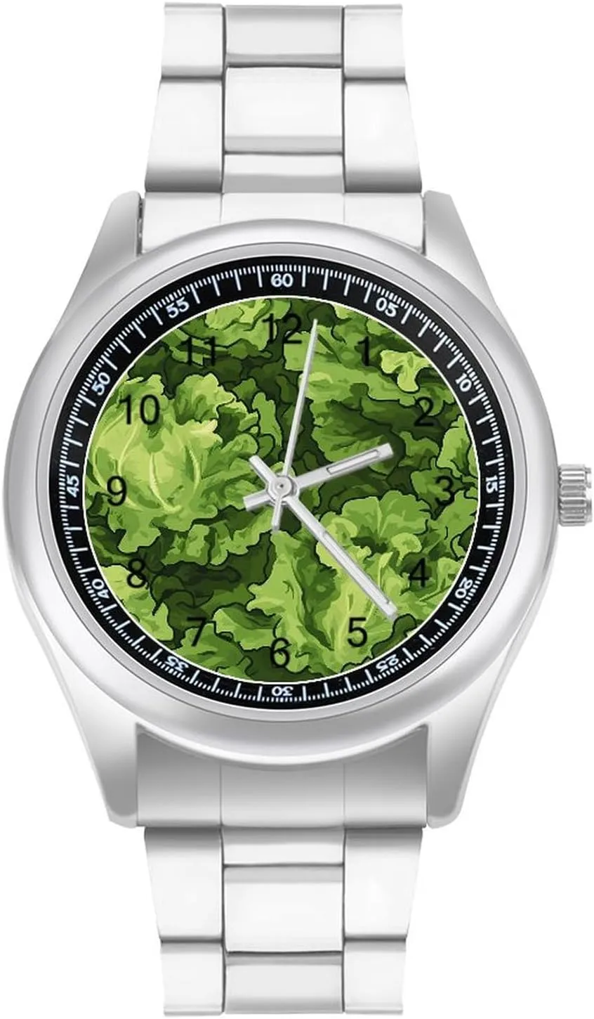 Steel Strap Simple Business Watches for Men Easy Reader Work Casual Watch Lettuce unimportant supportive breeze strip outwit frail Green Camouflage Stainless 