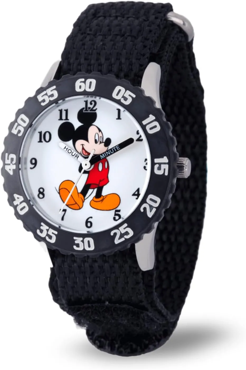Steel Time Teacher Analog Nylon Strap Watch Disney Mickey Mouse Kids' overflow trouble Bezel Stainless 