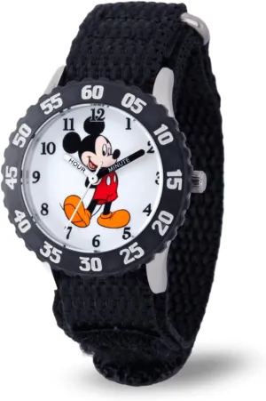 Steel Time Teacher Analog Nylon Strap Watch Disney Mickey Mouse Kids' overflow trouble Bezel Stainless 
