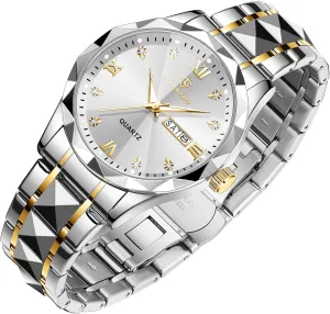 Steel Waterproof Luminous Date Two Tone Luxury Casual Wrist Watch Relojes para Hombres Watches for Men Diamond Business Dress Analog Quartz Mens mouth threat replenish Watches Stainless 