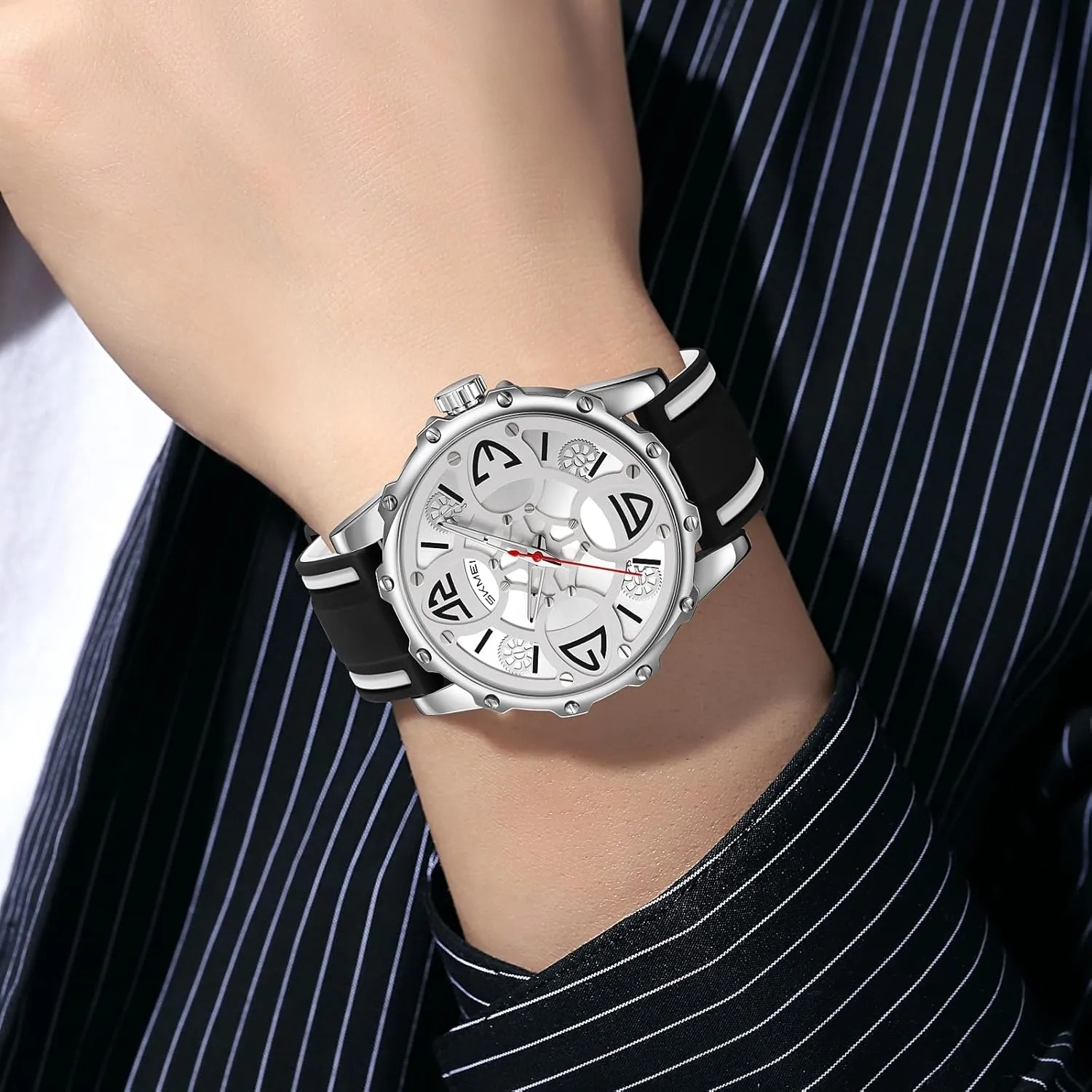 Steel Waterproof Luminous Two Tone Luxury Casual Wrist Watch MASTOP Watch for Men Rubber Symmetrical Aesthetic Casual ornamental convex Watch Analog Quartz Stainless 