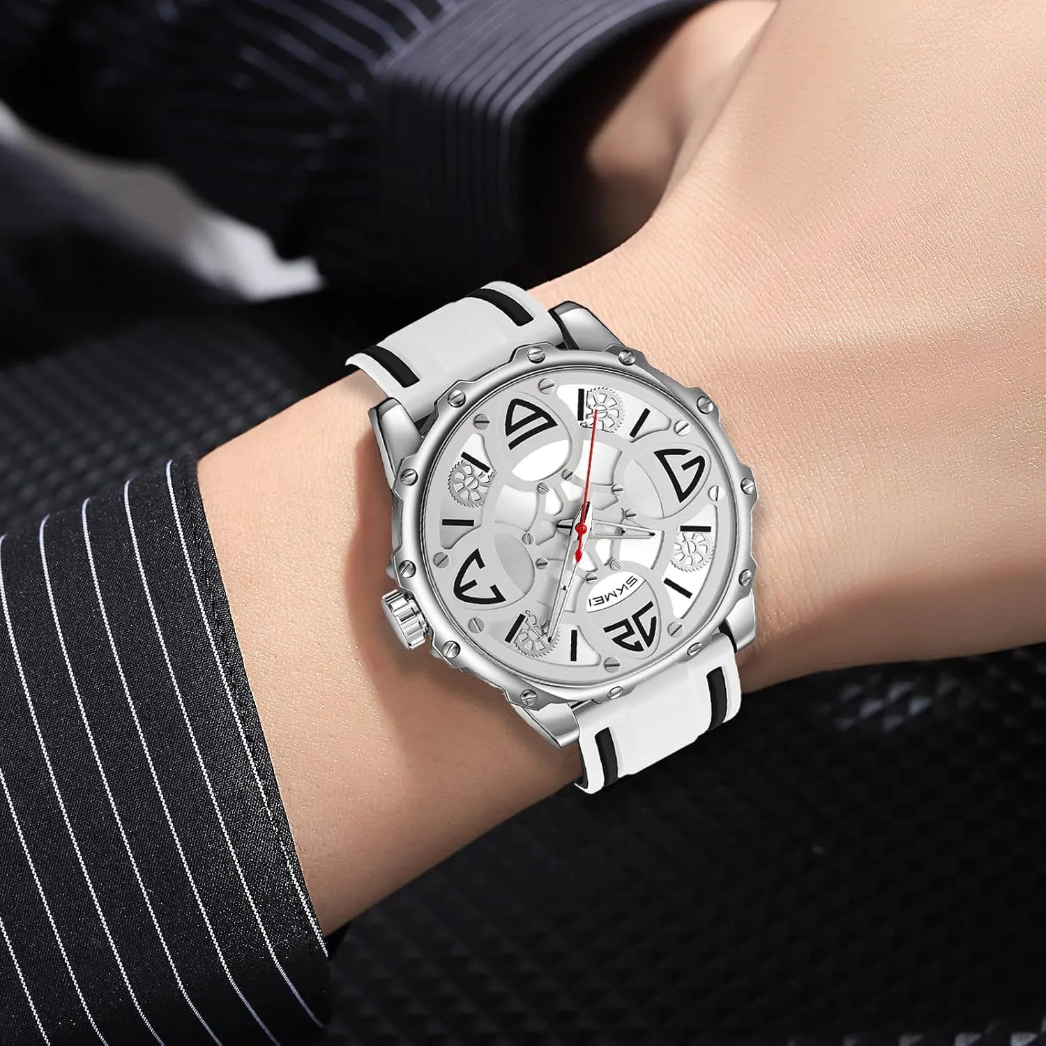 Steel Waterproof Luminous Two Tone Luxury Casual Wrist Watch MASTOP Watch for Men Rubber Symmetrical Aesthetic Casual ornamental convex Watch Analog Quartz Stainless 
