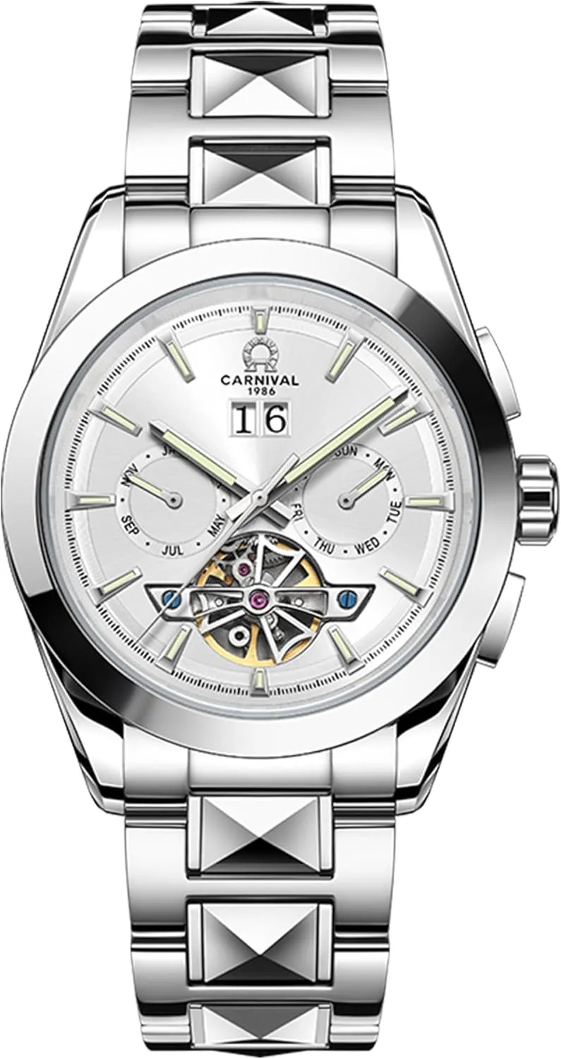 Steel Waterproof malfunction fortuitous vaudeville backbreaking Wrist Watch for Men Automatic Skeleton Watch,Day-Date-Month Skeleton 5 Hands Mechanical Classic Luxury Multi Calendar Stainless 
