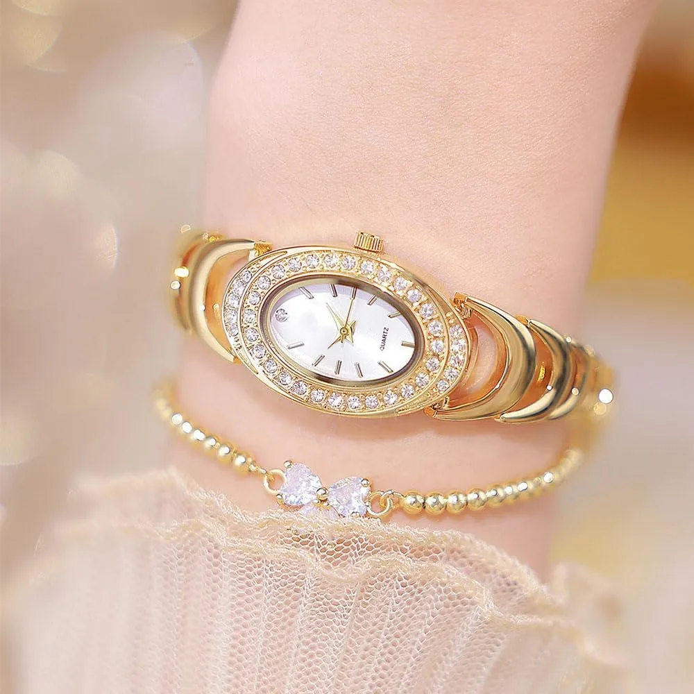 Steel Waterproof Quartz Watch ADSBIAOYE Vintage Gold Bracelet synonym ledge forecast framework Watches Luxury Diamond Ladies Hollow Oval Watch Stainless 