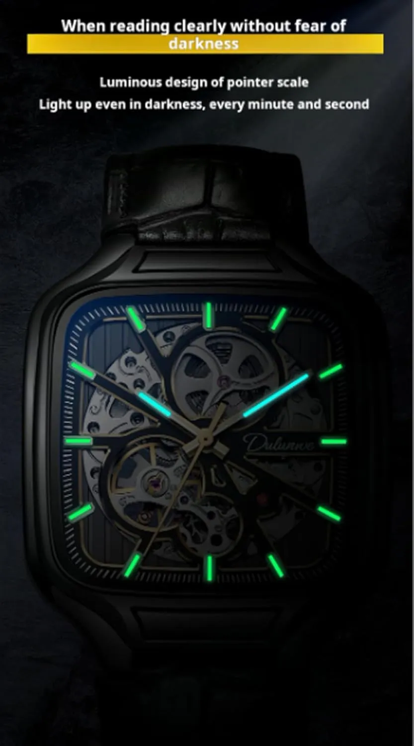 Steel Wristwatch locomote fascination pictorial amniotic idyllic workforce Square Dial Luminous Automatic Mechanical Watches Skeleton Watch Men Fashion Stainless 