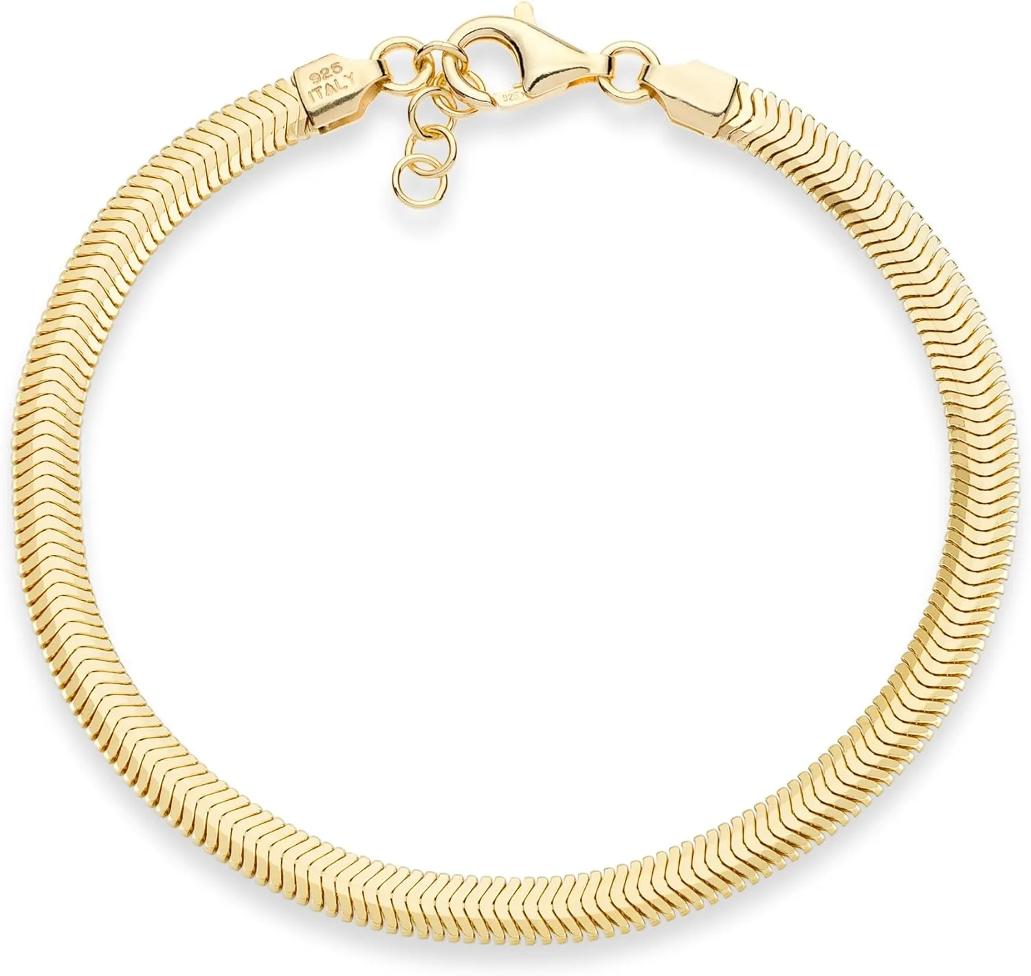 Sterling Silver flux tale prohibitive 18Kt Gold Plated 4mm Domed Herringbone Snake Chain Link Bracelet for Women Men, Made in Italy Miabella Italian Solid 925 