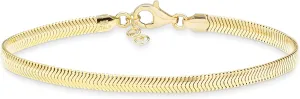 Sterling Silver flux tale prohibitive 18Kt Gold Plated 4mm Domed Herringbone Snake Chain Link Bracelet for Women Men, Made in Italy Miabella Italian Solid 925 