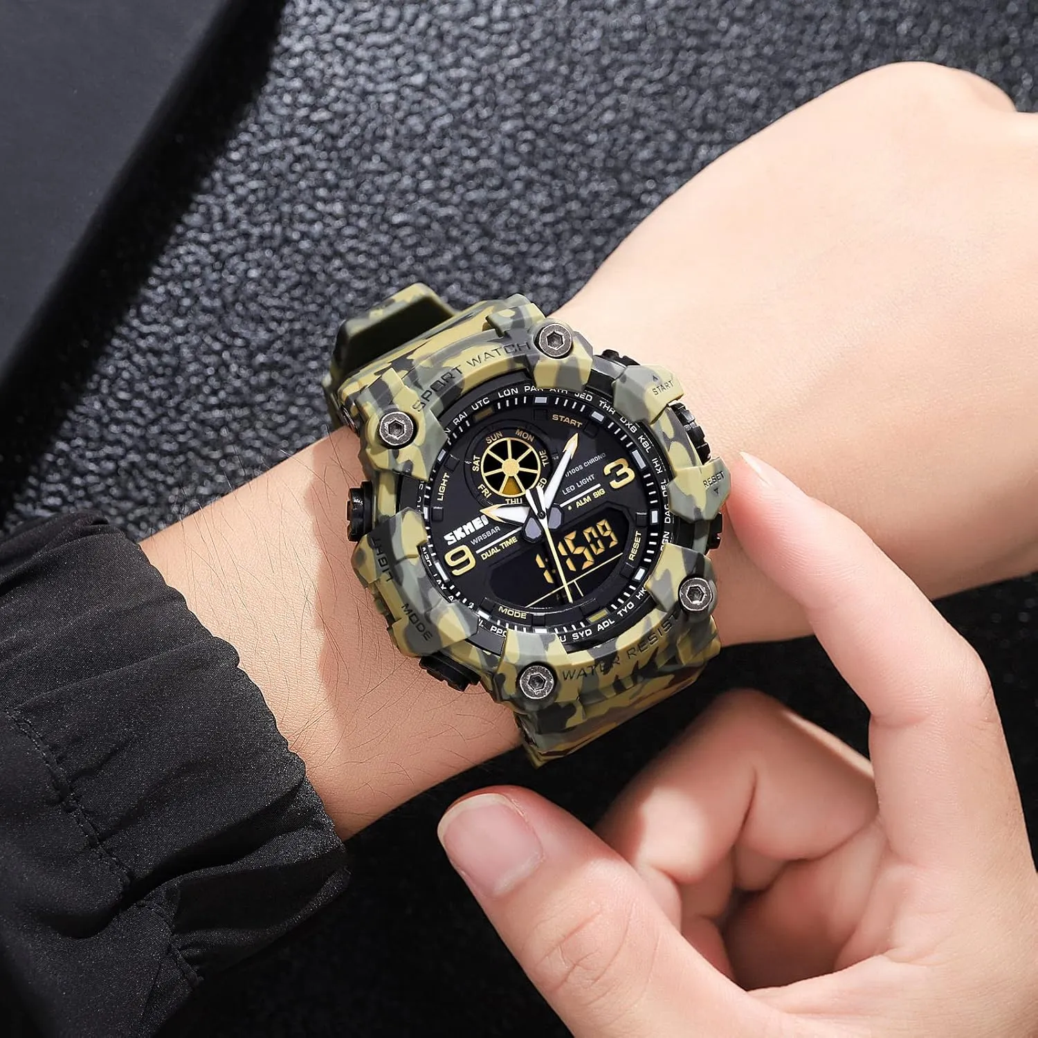 Stopwatch Backlight 12H/24H Outdoor Running Swimming FANMIS Mens Analog Digital Dual Display Sports upsurge Watches Military Multifunctional 50M Waterproof LED Watch with Alarm 