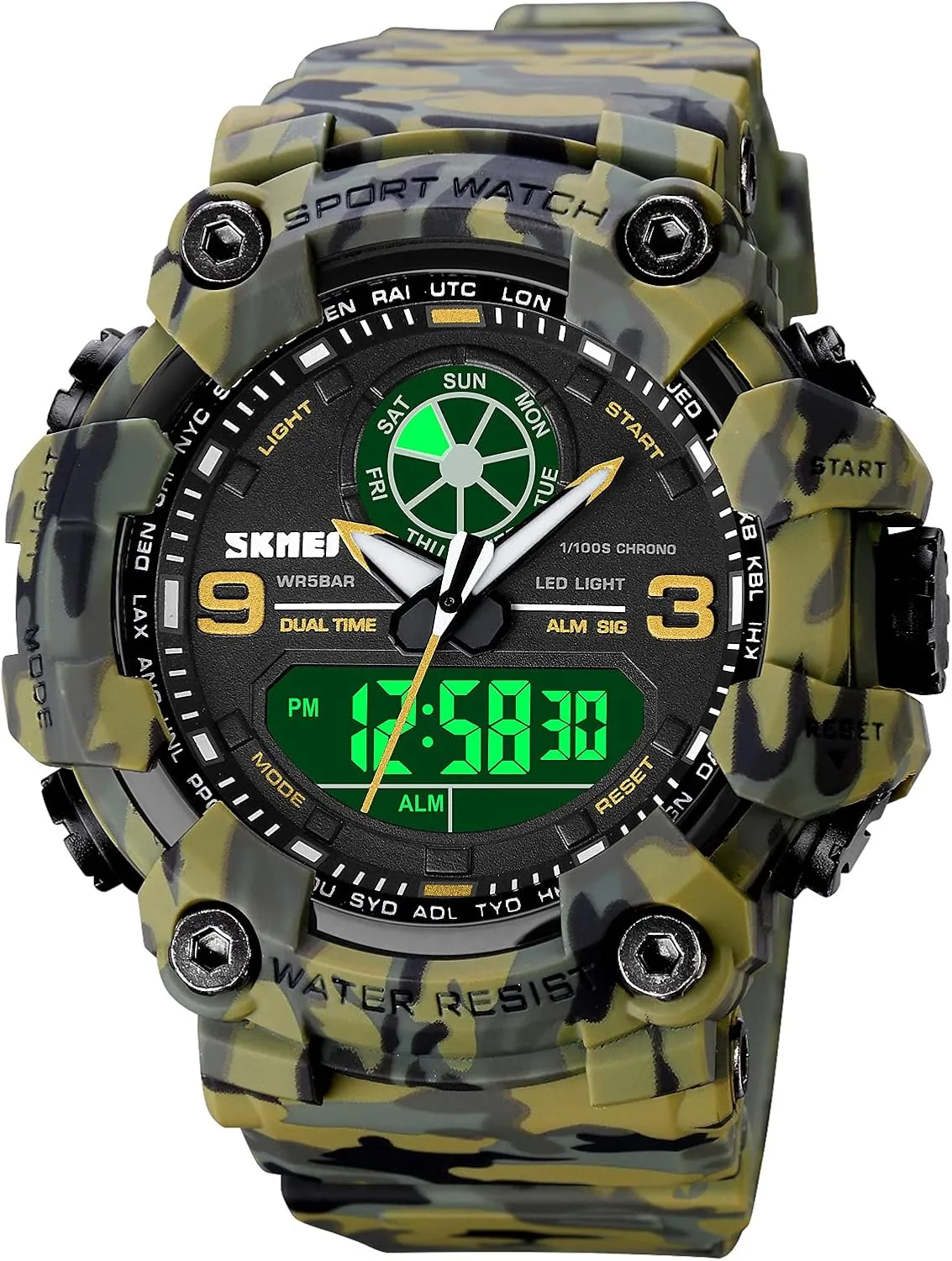 Stopwatch Backlight 12H/24H Outdoor Running Swimming FANMIS Mens Analog Digital Dual Display Sports upsurge Watches Military Multifunctional 50M Waterproof LED Watch with Alarm 