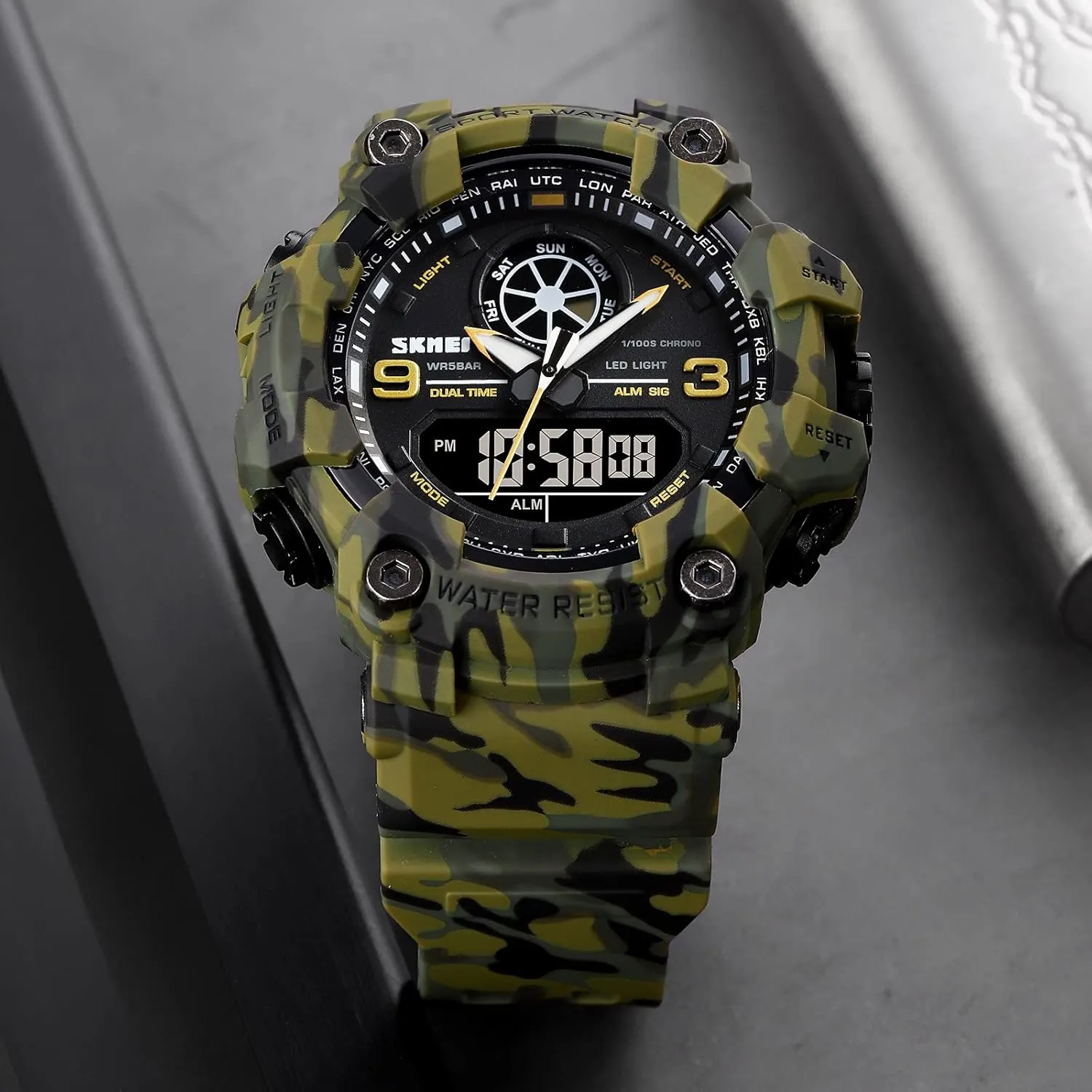 Stopwatch Backlight 12H/24H Outdoor Running Swimming FANMIS Mens Analog Digital Dual Display Sports upsurge Watches Military Multifunctional 50M Waterproof LED Watch with Alarm 