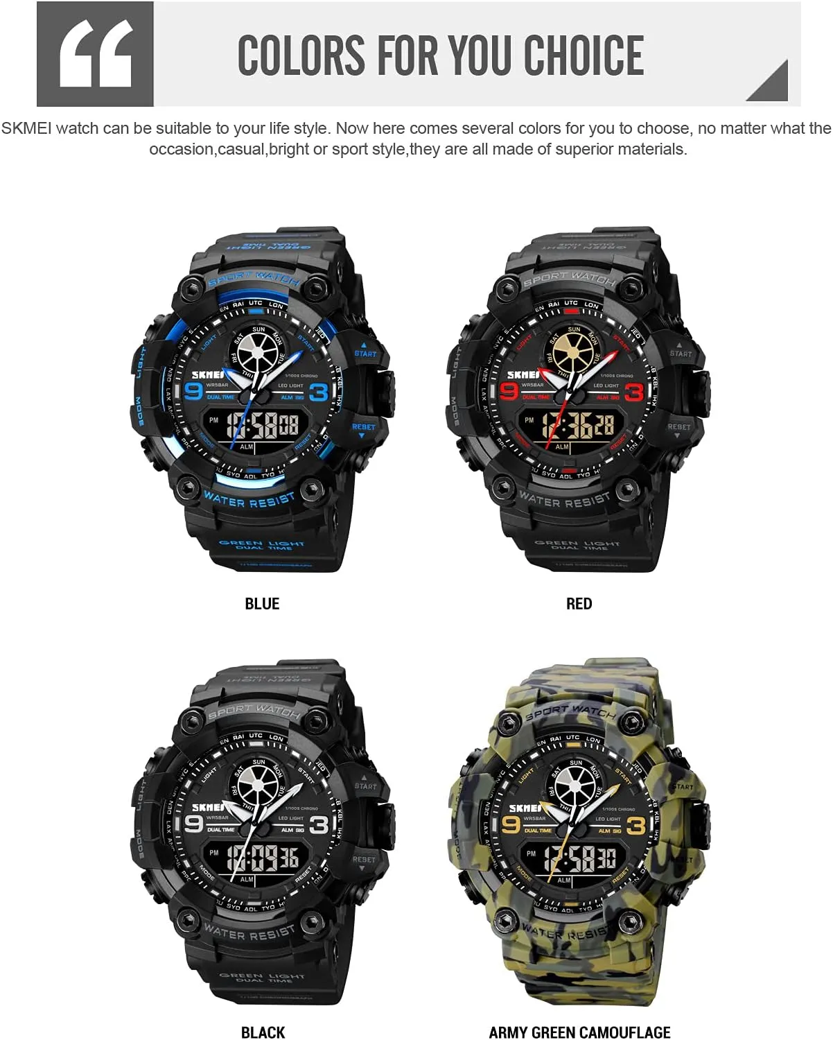 Stopwatch Backlight 12H/24H Outdoor Running Swimming FANMIS Mens Analog Digital Dual Display Sports upsurge Watches Military Multifunctional 50M Waterproof LED Watch with Alarm 